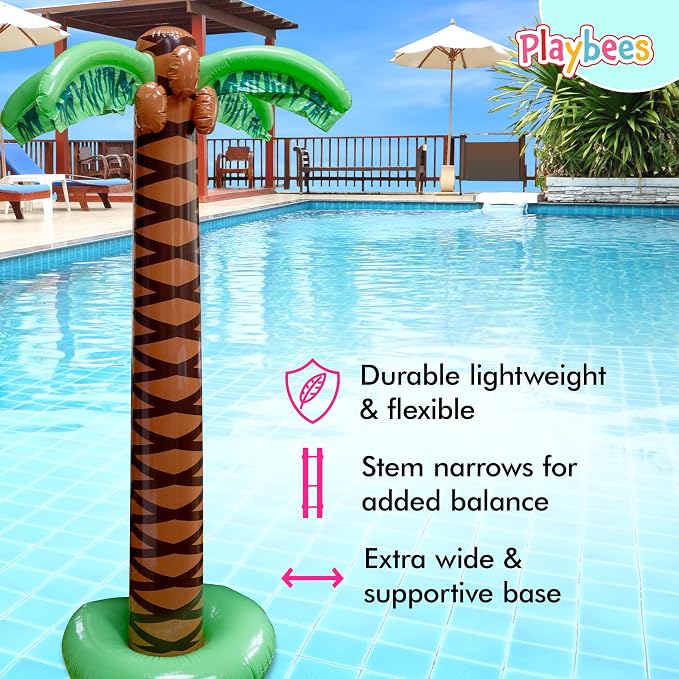 Playbees Giant Inflatable Palm Trees 6 Foot - 4 Pack - Beach Party Decorations for Summer Luau Themed Pool Party, Tropical Hawaiian Blow Up Palm Tree Favors - Poolside Ambiance, Easy Inflation