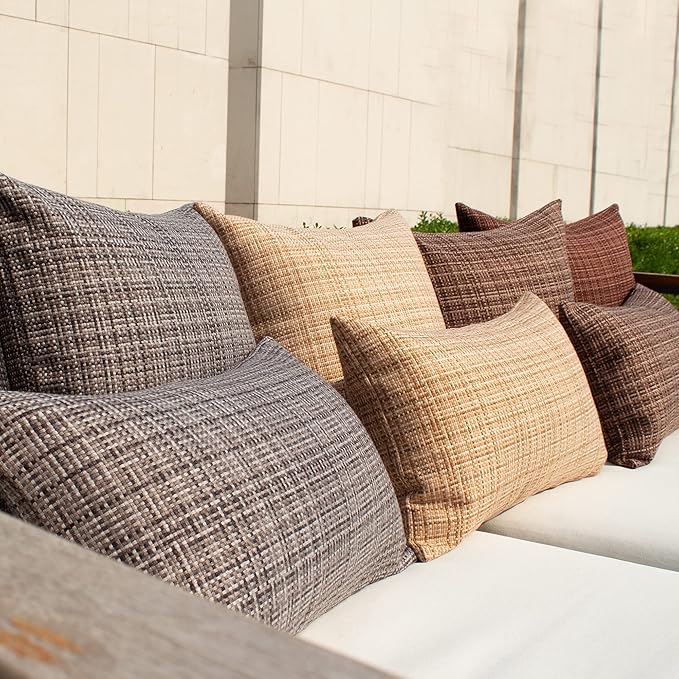 Kevin Textile Throw Pillow Cover Outdoor Waterproof Decorative Square Cushion Covers Water Resistant Pillowcase Shell for Couch Tent Park Pack of 2 (16 x 16 Beige)