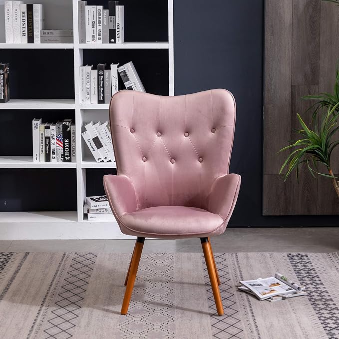 Roundhill Furniture Doarnin Contemporary Silky Velvet Tufted Button Back Accent Chair, Mauve