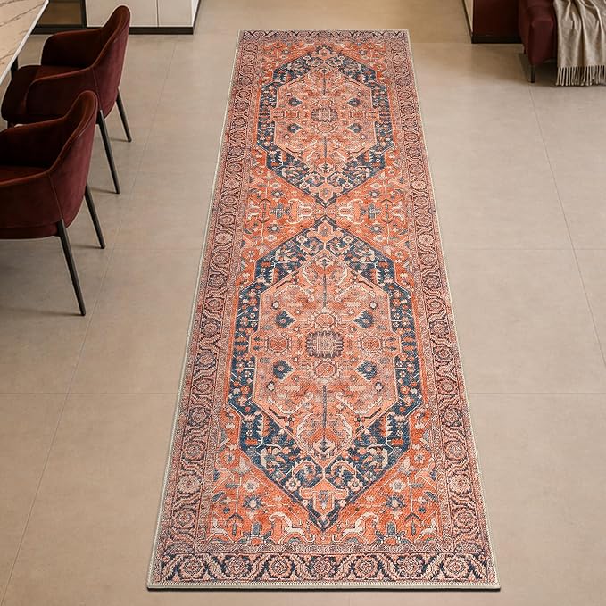 Keen Home Design 30"x144" Rug - Machine Washable Runner Rug with Non-Slip Backing, Ideal for Hallway, Entryway, Kitchen, Laundry Room - Vintage, Easy Clean, Durable, Low Pile - (2'6" x 12')