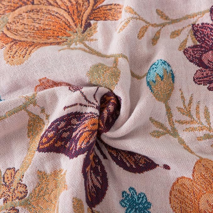 Phuryllic Boho Throw Blanket Full Size, Soft Cozy Cotton Muslin Quilt Blanket for Bed Decor, Floral Patterned Couch Sofa Chair Cover, Vintage Farmhouse Cottage Tapestry Woven Blanket, Coral&Green