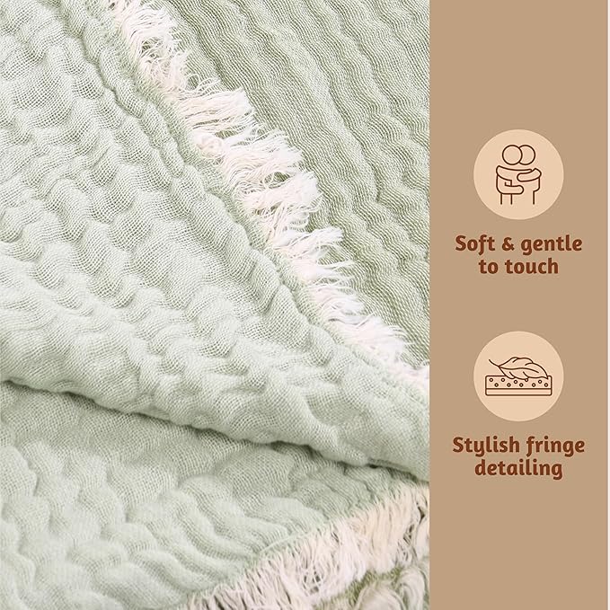 Folkulture 100% Cotton Boho Throw Blanket, 50" X 60", Green and Sage Green