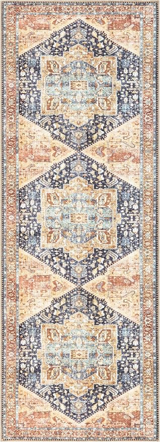 Keen Home Design 30"x120" Rug - Machine Washable Runner with Non-Slip Backing, Ideal for Hallway, Entryway, Kitchen, Laundry Room - Vintage, Easy Clean, Durable, Low Pile Rug - (2'6" x 10')