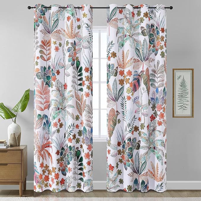 Estelar Textiler Maple Leaves Blackout Curtains 108 inch Length 2 Panels Set,Grommet Curtain for Bedroom Living Room,Window Treatment Decor Themed,Colorful Leaf Pattern Designs Nature Print,52Wx108L