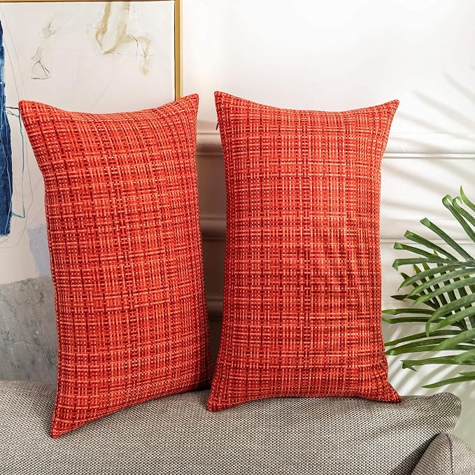 Kevin Textile Pack of 2 Valentines Decorative Outdoor Waterproof Pillow Covers Garden Cushion Sham Throw Pillowcase Shell for Patio Tent Couch 12x20 Inch Red