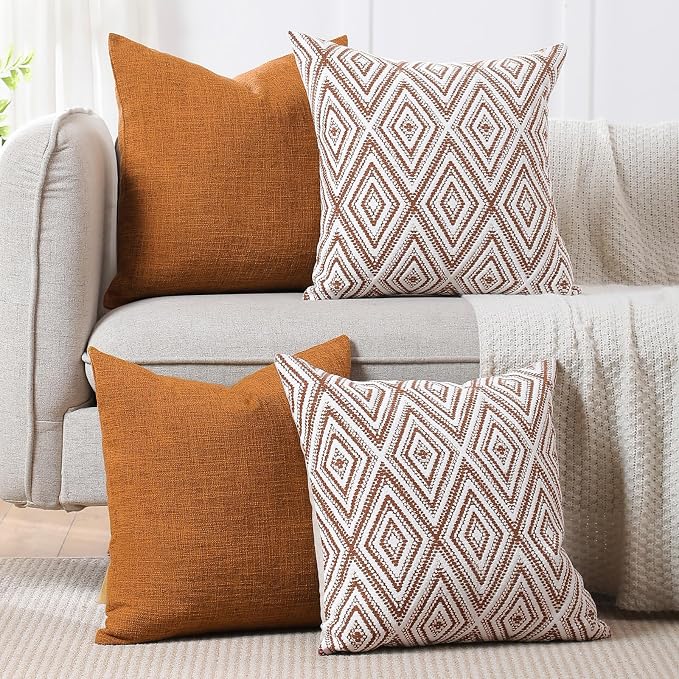 HPUK Throw Pillow Covers 20x20 Inch Set of 4, Linen Decorative Pillow Covers, Accent Cushion Covers for Couch Sofa Bed Bedroom Living Room Décor, Golden Brown