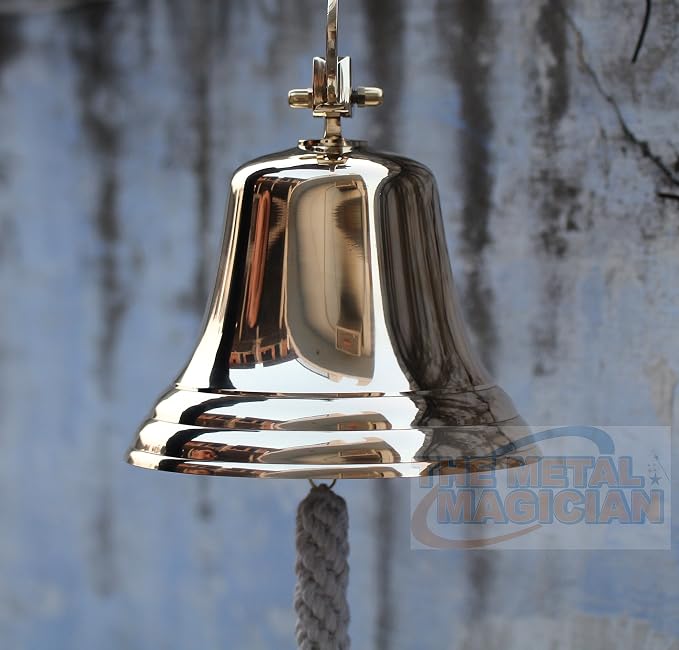 5" Solid Brass Bell Quality Marine Wall Mounted Ship Hanging Bell Perfect for Dinner, Indoor, Outdoor, School, Bar, Reception, Last Order & Church by The Metal Magician
