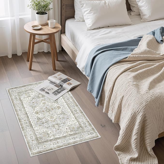 Rugs for Entryway, 2X3 Washable Kitchen Rugs Non Slip Indoor Door Mat Stain Resistant Small Low-Pile Throw Carpet for Bathroom Bedroom(2x3,Blue＆Beige)