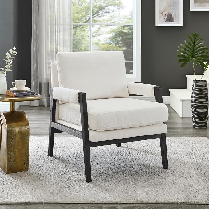 Roundhill Furniture Kelly Mid-Century Modern Chenille Upholstered Accent Armchair, White