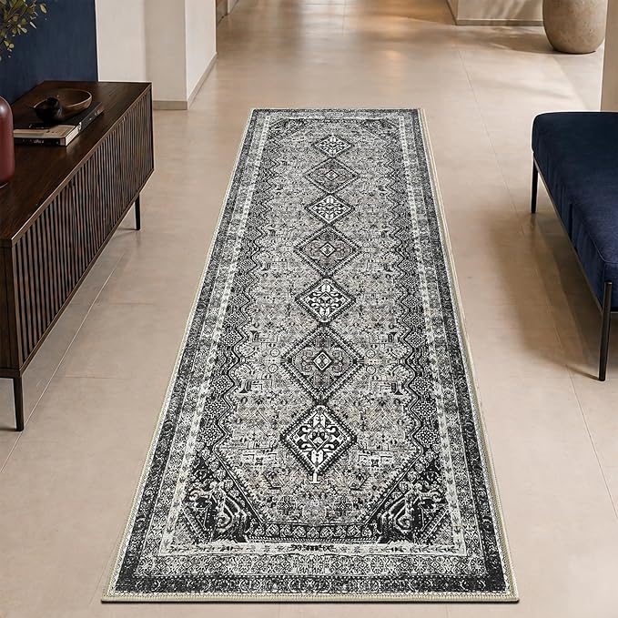 Keen Home Design 30"x84" Rug - Machine Washable Runner Rug with Non-Slip Backing, Ideal for Hallway, Entryway, Kitchen, Laundry Room - Vintage, Easy Clean, Durable, Low Pile Rug - (2'6" x 7')