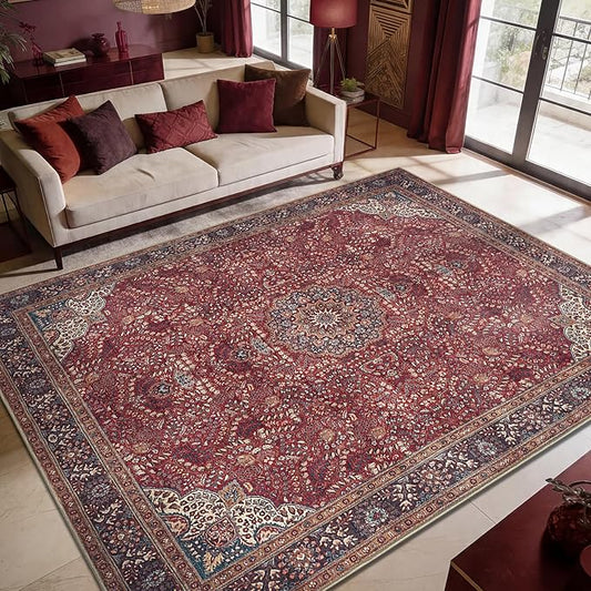 Keen Home Design 10x14 Rug - Machine Washable Area Rug with Non-Slip Backing, Ideal for Living Room, Dining Room, Bedroom - Vintage, Easy Clean, Durable, Low Pile Rug - (9'7" x 14')