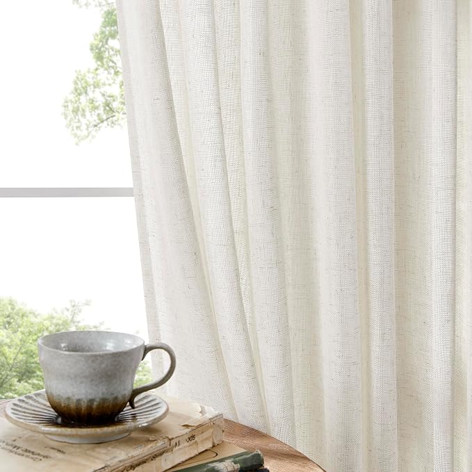 Joydeco Light Filtering Curtains 108 Inch Length for Bedroom, Linen Curtains 108 Inch Length 2 Panels Set for Living Room，White Semi Sheer Curtains 108 Inches Long with Rod Pockets