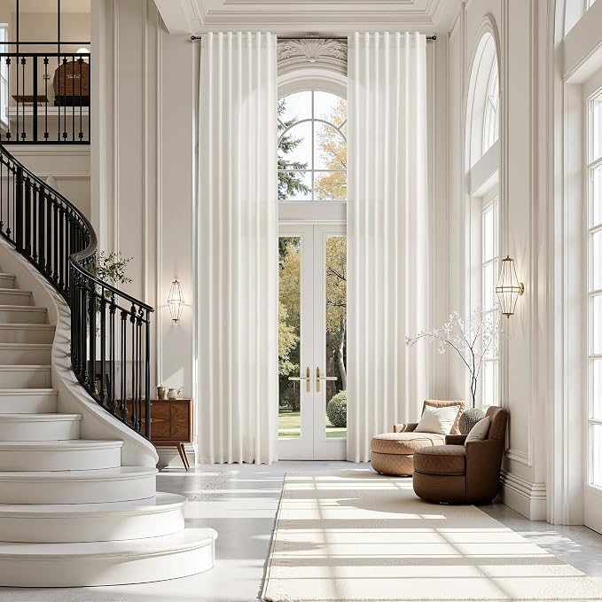 Ivory White Linen Curtains for Living Room 126 Inches Long Light Filtering Semi Sheer Curtain Back Tab Neutral Modern Farmhouse Decor Drapes Floor to Ceiling High Window for Bedroom 52x126, 2 Panels