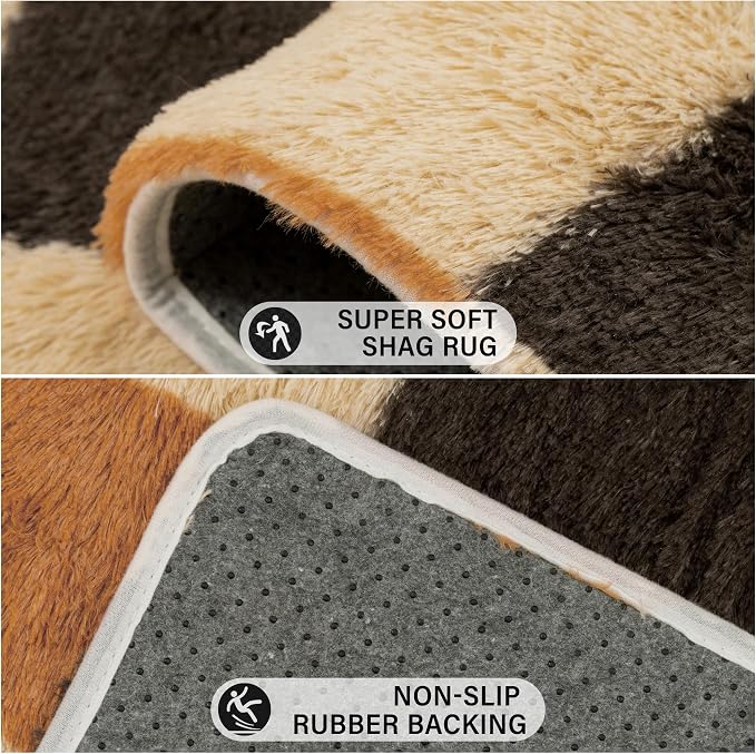 PureCozy Checkered Rug 8x10 for Living Room, Colorful Modern Shag Rug Washable Non-Slip Large Area Rug Super Soft Indoor Fuzzy Carpet Fluffy Rugs for Bedroom Home Aesthetic Decor