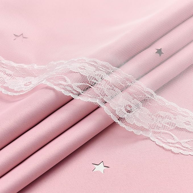 XiDi Light Pink Blackout Curtains for Girls Bedroom Living Room 63 Inches Long 2 Panels Hollow Star Nursery Kids Thermal Insulated Room Darkening Drapes Grommet Noise Reducing Window Curtains 52x63