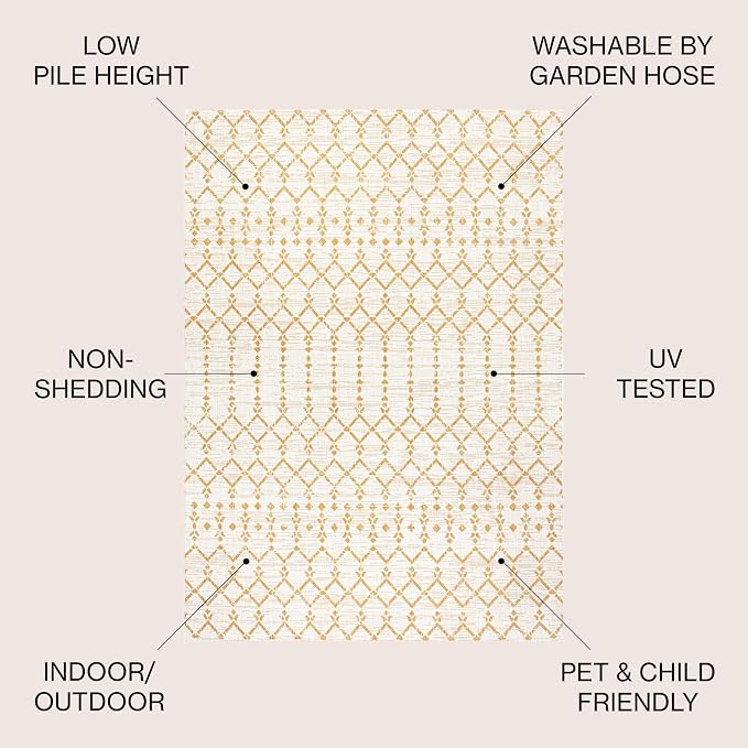 JONATHAN Y Moroccan Geometric Indoor Outdoor Area Rug 9X12 Cream/Yellow, Ourika Textured Weave for Backyard, Patio, Porch, Easy-Cleaning, High Traffic, Pet-Friendly, Non-Shedding (SMB108J-9)