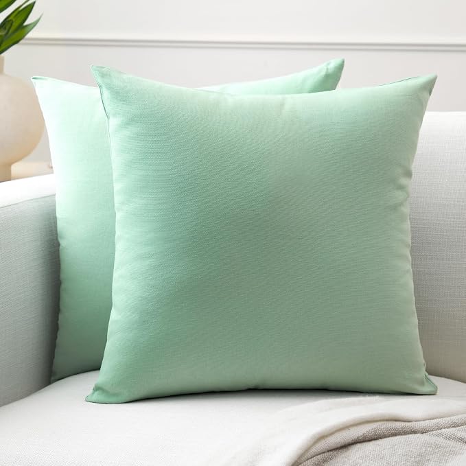 Encasa XO Throw Pillow Covers 16x16 in Set of 2 Mint Green | No Inserts | Cotton Pillow Covers for Living Room, Bed, Sofa, Couch | Decorative Cushion Covers with Improved Zipper