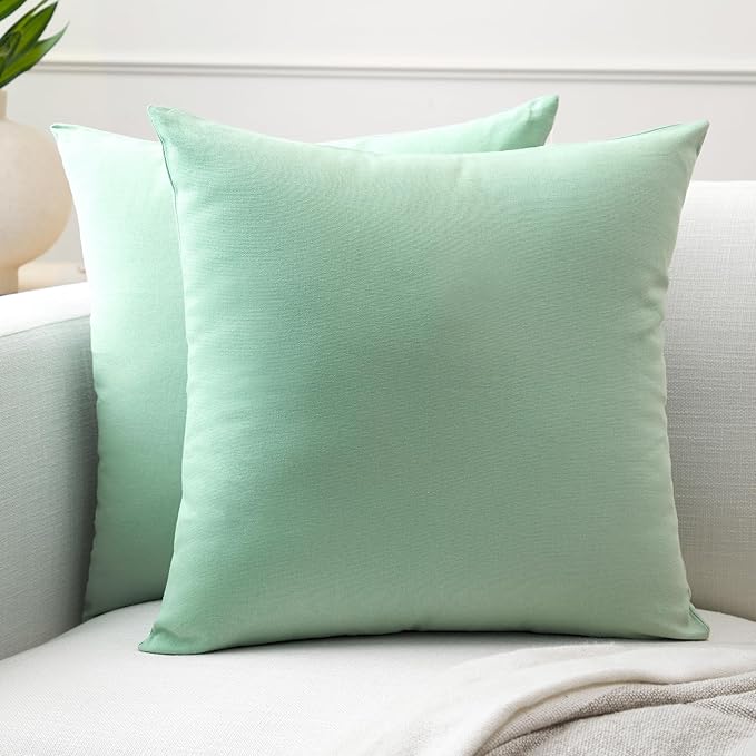 Encasa XO Throw Pillow Covers 24x24 in Set of 2 Mint Green | No Inserts | Cotton Pillow Covers for Living Room, Bed, Sofa, Couch | Decorative Cushion Covers with Improved Zipper