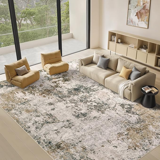 9x12 Area Rugs for Living Room - Washable Living Room Rug 9x12, Large Abstract Modern Neutral Soft Carpet with Non-Slip Backing, Stain Resistant for Bedroom Dining Indoor Decor (Dark Brown)