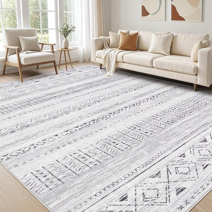 cotiled 12x15 Area Rugs Living Room Rug: Washable Boho Rugs with Non Slip Backing Large Soft Indoor Stain Resistant Carpet for Bedroom Farmhouse Dining Room Lightweight Home Decor Dark Grey