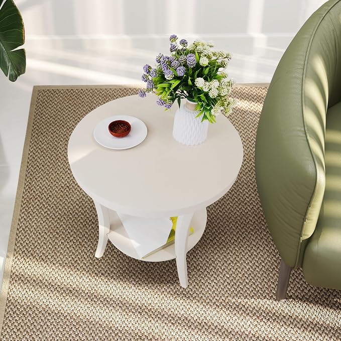 Roundhill Furniture Perth Contemporary Round End Table with Shelf