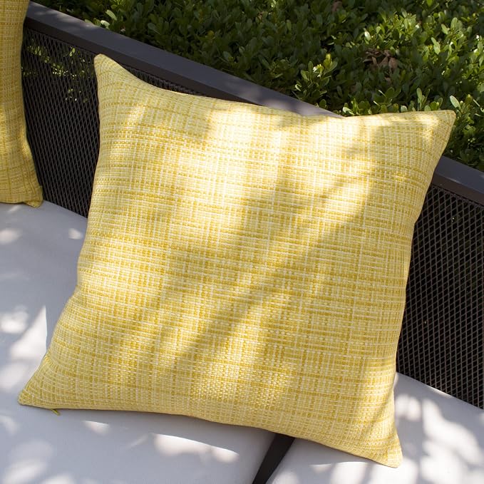 Kevin Textile Pack of 2 Decorative Outdoor Waterproof Throw Pillow Covers Lumbar Pillowcases Modern Cushion Cases for Patio Couch Bench 22 x 22 Inch Yellow