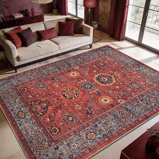 Keen Home Design 10x14 Rug - Machine Washable Area Rug with Non-Slip Backing, Ideal for Living Room, Dining Room, Bedroom - Vintage, Easy Clean, Durable, Low Pile Rug - (9'7" x 14')
