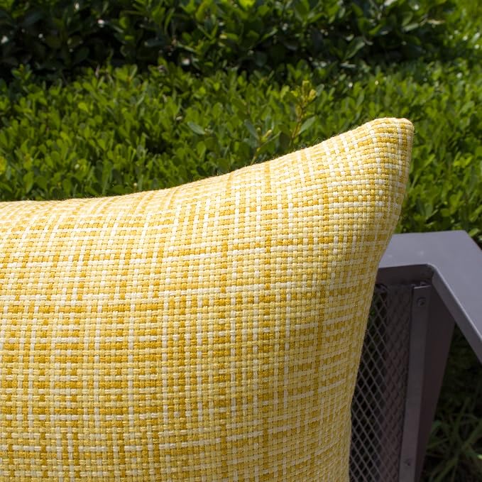Kevin Textile Outdoor Waterproof Throw Pillow Covers 14x36 Inch Pack of 1 Woven Faux Linen Decorative Water Resistant Long Body Lumbar Cushion Covers for Tent Patio Garden Couch Sofa Yellow