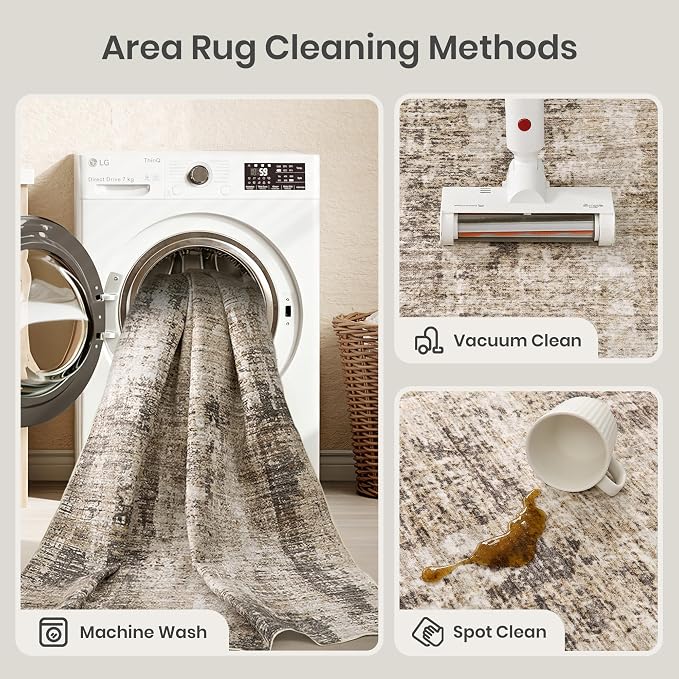 Valenrug Washable Rugs 4x6 - Stain Resistant 4x6 Area Rugs for Living Room, Non Slip Backing Abstract Rugs for Bedroom, Folable Machine Washable Area Rug(4'x6', Taupe)