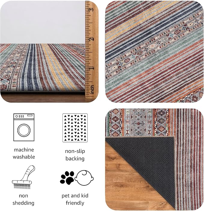 Keen Home Design 30"x84" Rug - Machine Washable Runner Rug with Non-Slip Backing, Ideal for Hallway, Entryway, Kitchen, Laundry Room - Vintage, Easy Clean, Durable, Low Pile Rug - (2'6" x 7')