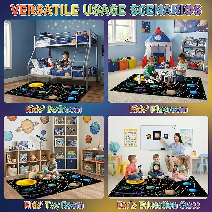 Solar System Rugs for Boys Room – Space Themed Rug for Kids Bedroom,Outer Space Carpet for Boys Room Decor,Planet Theme Rug for Kids Bedroom,4'5''×6'