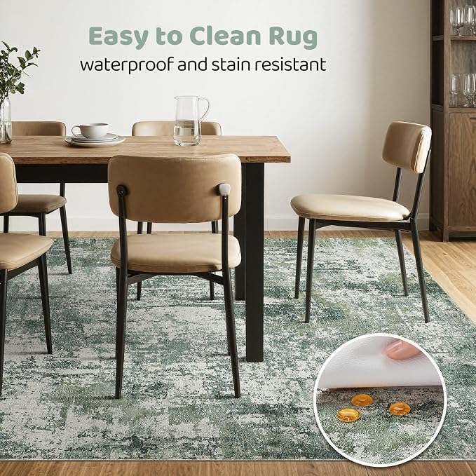 8x10 Area Rugs Living Room: Washable Large Abstract Soft Stain Resistant Indoor Floor Rugs Non-Slip Accent Carpet for Bedroom Nursery Playroom Office Dining Room Home House- Dark Green