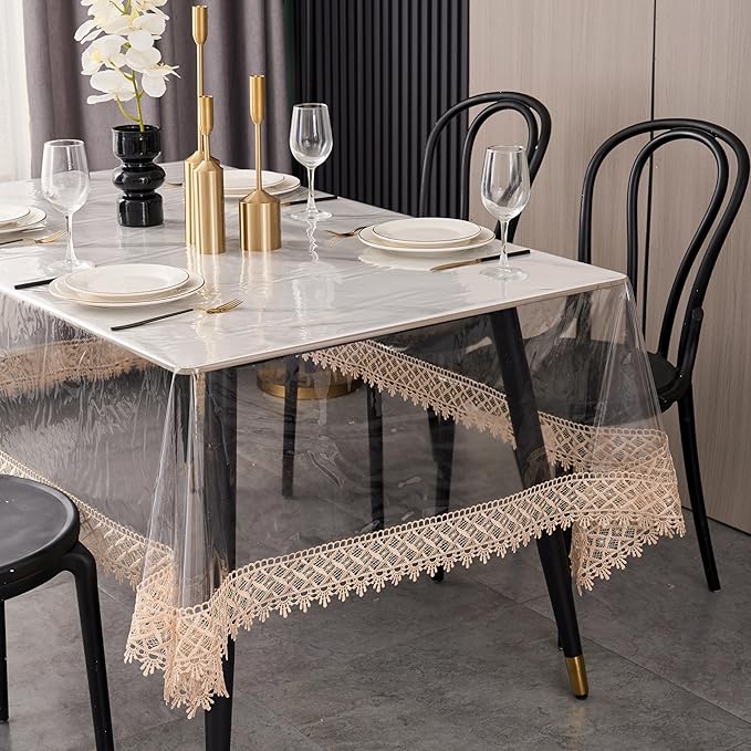 Pioggia Clear Vinyl Tablecloth Protector Waterproof/Oil-Proof PVC Table Cloth Transparent Sheet Table Cover (60'' x 60'' Square)