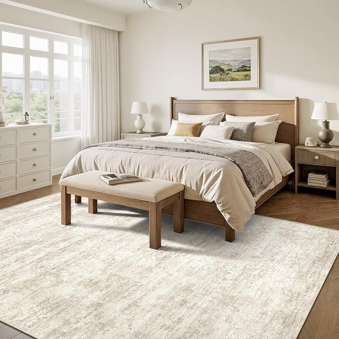 Art&Tuft Washable Rugs 8x10, Anti-Slip Backing Abstract 8x10 Area Rugs for Living Room, Foldable Stain Resistant Machine Washable Area Rug(8'x10', Beige)
