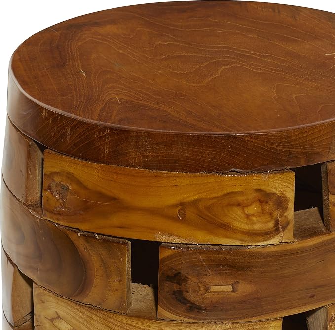 Deco 79 Teak Wood Handmade Side End Accent Table Live Edge End Table with Brick Inspired Design, Side Table 14" x 14" x 18", Light Brown