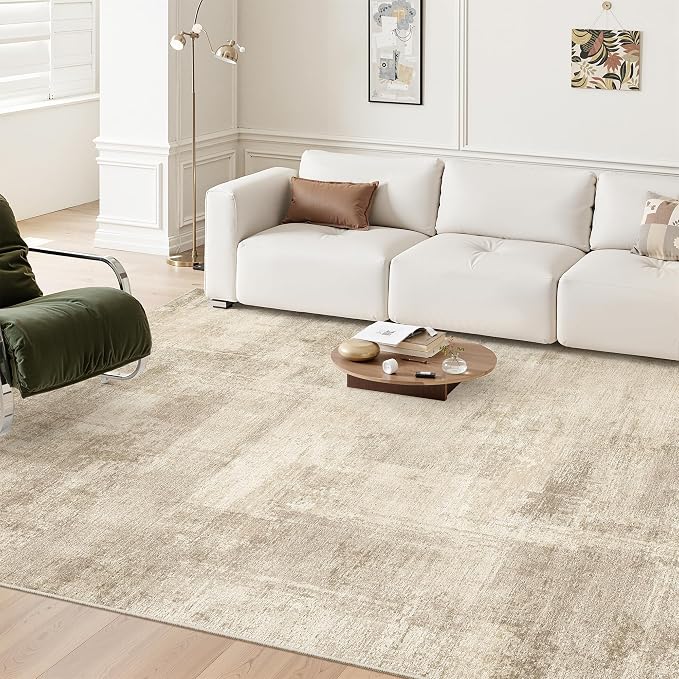 zesthome Washable Area Rug 6x9, Large Abstract Rugs for Living Room, Non-Slip Stain Resistant Rugs, 6x9 Area Rugs for Bedroom, Dining Room, Ultra-Thin Indoor Area Rugs (Brown, 6'x9')