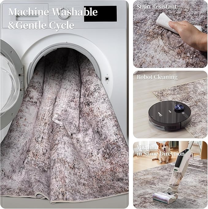 3x7 Washable Hallway Runner Rug – Abstract Non-Slip Mat with Rubber Backing Indoor Modern Runner Rugs Low-Pile Soft Carpet for Kitchen, Bedroom, Entryway, Hardwood (Brick Gray, 3x7)
