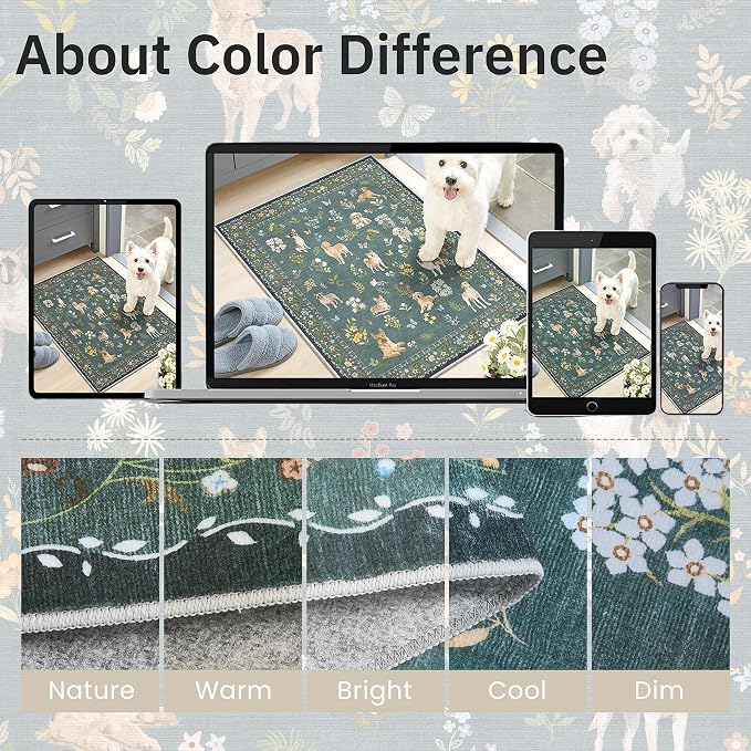 Soalmost Dog 8x10 Area Rugs for Living Room, Machine Washable Animal Floral Vintage Rug Non-Slip Low Pile Soft Throw Large Rugs for Classroom Bedroom Dining Room Nursery Playroom (8 x 10,Navy Blue)