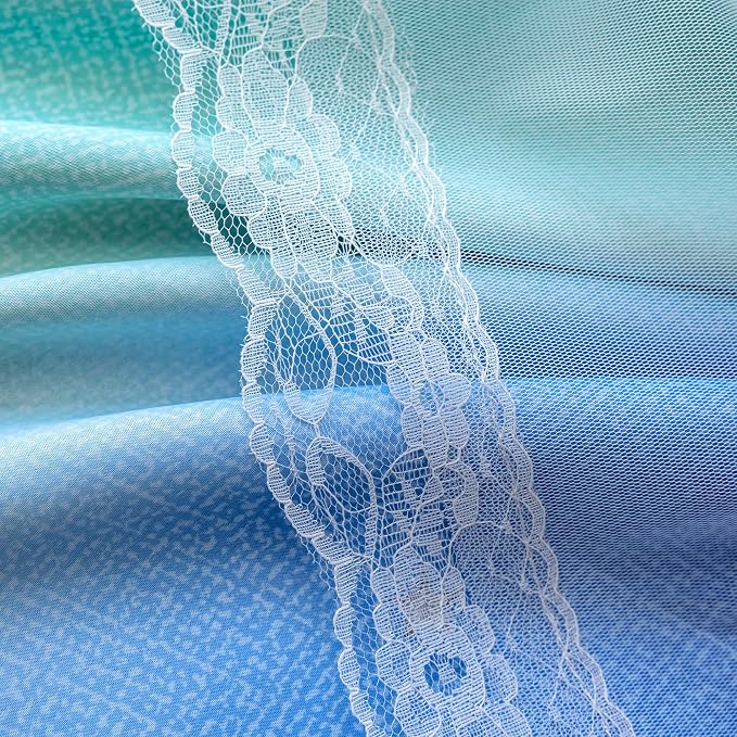 XiDi Blakout Curtains with Sheer Overlay 84 Inches Long for Bedroom 2 Panels Double Layer Rainbow Curtains for Nursery Kid Room Thermal Insulated Room Darkening Grommet Drapes Blue Green Grey 52Wx84L