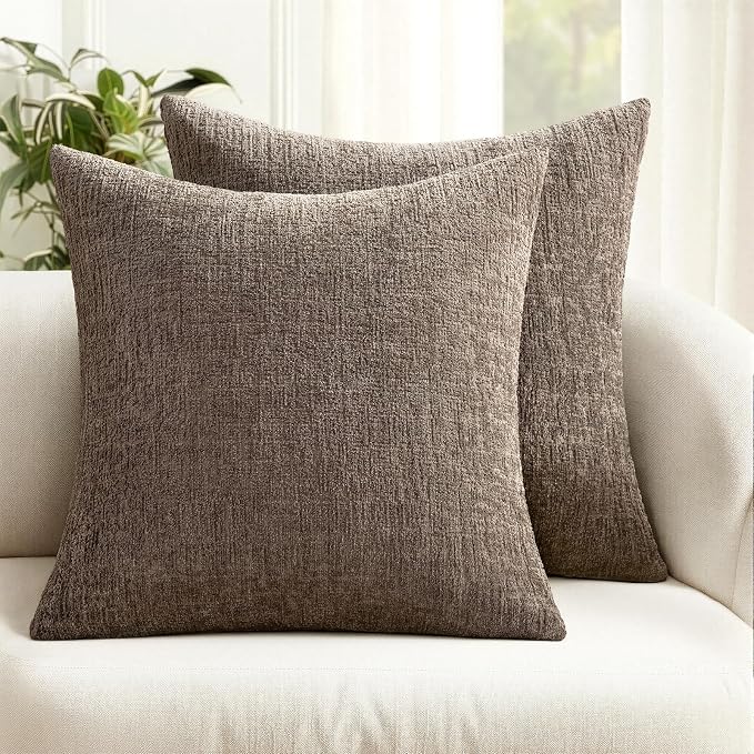 MIULEE Decorative Throw Pillow Covers 22x22 Pack of 2 Taupe Couch Pillow Covers Soft Cozy Textured Chenille Pillowcases for Home Decor Sofa Living Room Cushion Bedroom