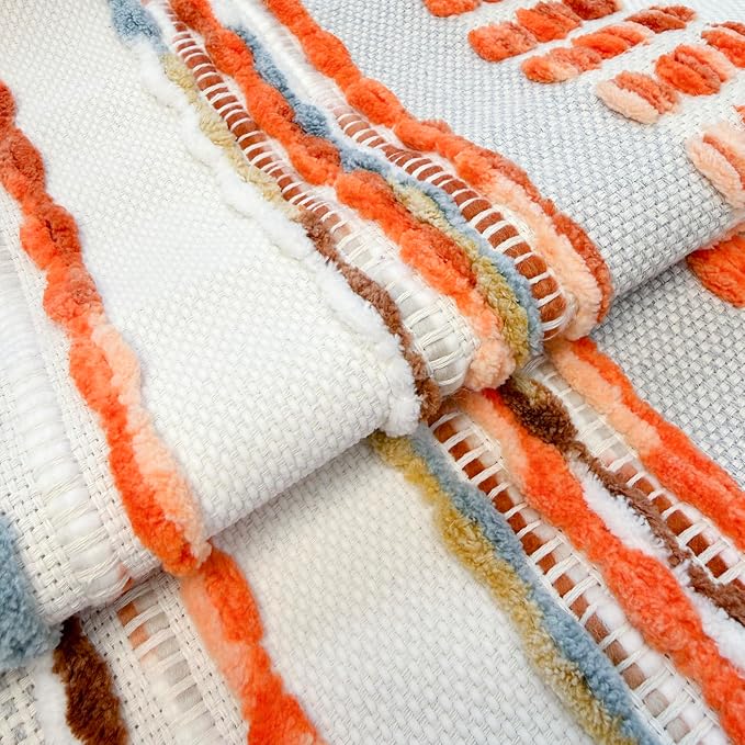NUYECY Boho Throw Pillow Covers 18x18 Aesthetic Neutral Boucle Couch Pillow Cover Rainbow Striped Decorative Accent Pillow Case for Couch Bed Sofa Farmhouse Bedroom,Modern Funky,Set of 2 Red