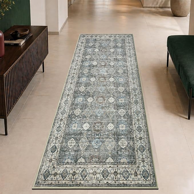 Keen Home Design 30"x84" Rug - Machine Washable Runner Rug with Non-Slip Backing, Ideal for Hallway, Entryway, Kitchen, Laundry Room - Vintage, Easy Clean, Durable, Low Pile Rug - (2'6" x 7')