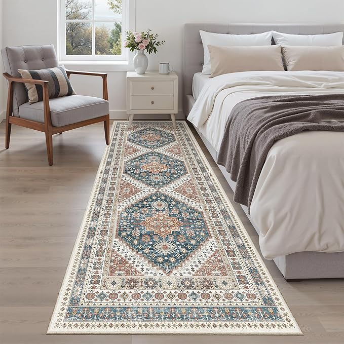 Madane Kitchen Runner 2'6''x8' Soft Rug Runners for Hallways, Navy Blue | Vintage Machine Washable Rugs 2.5x8 Ft, Non-Slip Low Pile Stain-Resistant 8ft Floor Carpet for Laundry Room, Corridor