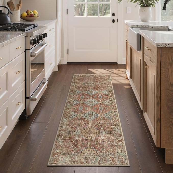 GENIMO Runner Rug 2x5 Non Slip Machine Washable Hallway Runner Rug, Low Pile Lightweight Rugs for Entryway, Hallway, Kitchen and Corridor, Vintage Brick Red