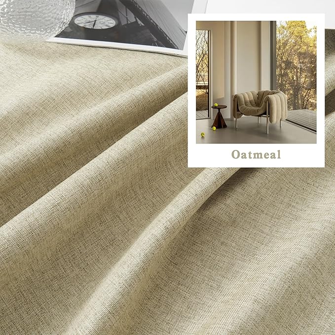 DUALIFE Faux Linen Blackout Curtains 80 Inch Long,Farmhouse Pinch Pleated Back Tab Rod Curtains Room Darkening Thermal Insulated for Bedroom Living Room,W50 x L80,Chartreuse Oatmeal,2 Panels