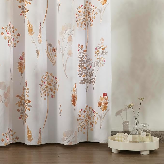 XTMYI Boho Earthy Floral Curtains - Watercolor Wildflower Print in Rust Burnt Orange and Mustard, Rustic Vintage Cottage Core Botanical Room Darkening Drapes for Bedroom Living Room Nursery