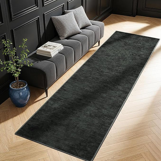 2.7x6 Washable Area Rug, Black Solid Area Rugs for Living Room & Bedroom | Stain-resistant & Non-slip backing,Low Pile Washable Large Carpet, Solid Vintage Style For High Traffic Areas(2.7x6,Black)