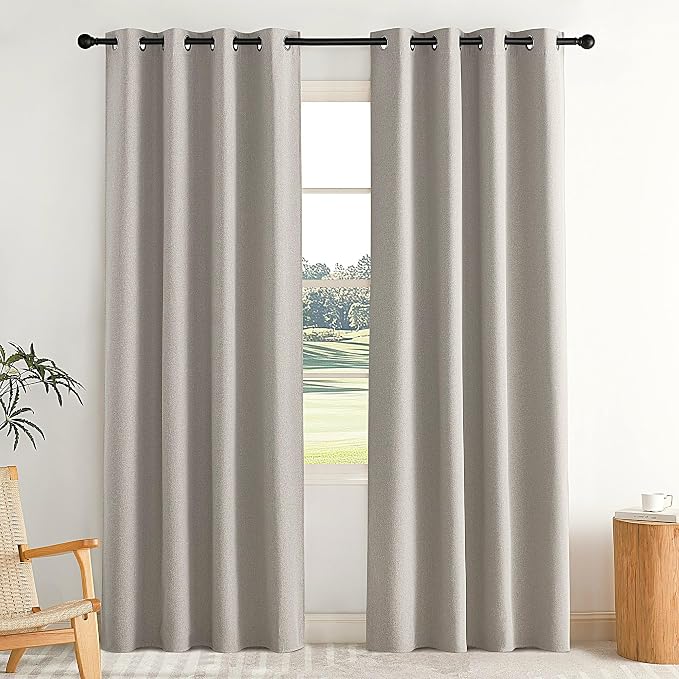 NICETOWN 100% Blackout Linen Curtains for Living Room, 2 Panels, W52 x L84 in, Crisp Structured Faux Linen Curtains for Bedroom, Vertical Privacy Drapes for Night Shift Workers, Silver Grey