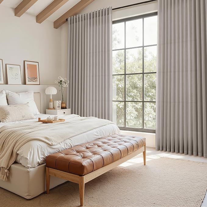 Stone Grey Linen Curtains 120 Inches Long for Living Room Simple Modern Light Filtering Semi Sheer Curtain Back Tab Neutral Luxury Extra Long Floor to Ceiling High Window for Bedroom 52x120, 2 Panels