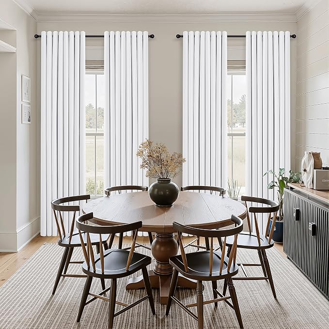 Jowels White Linen Blackout Curtains 108 Length 2 Panels Set for Living Room Bedroom, 100% Black Out Thermal Insulated Linen Drapes, Room Darkening Grommet Curtains 108 Inches Long